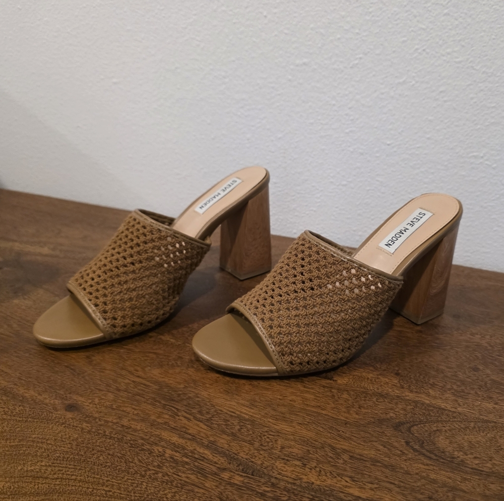 Steve Madden Brown Woven Block Heel Mules